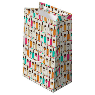 Petit Sac Cadeau Rétros bouteilles et verres de vin