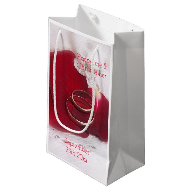 Petit Sac Cadeau Rose des anneaux d'or Pétales Mariage de conceptio (Devant Angle)