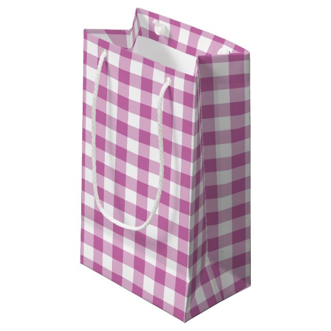 Petit Sac Cadeau Rose Et Blanc Vérifié En vichy Motif Plaid (Devant Angle)