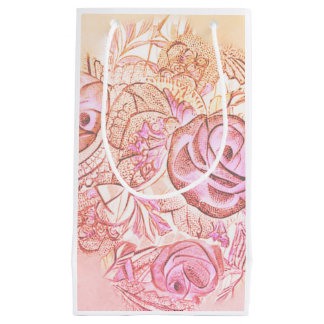 Petit Sac Cadeau Roses et dentelles décoratives