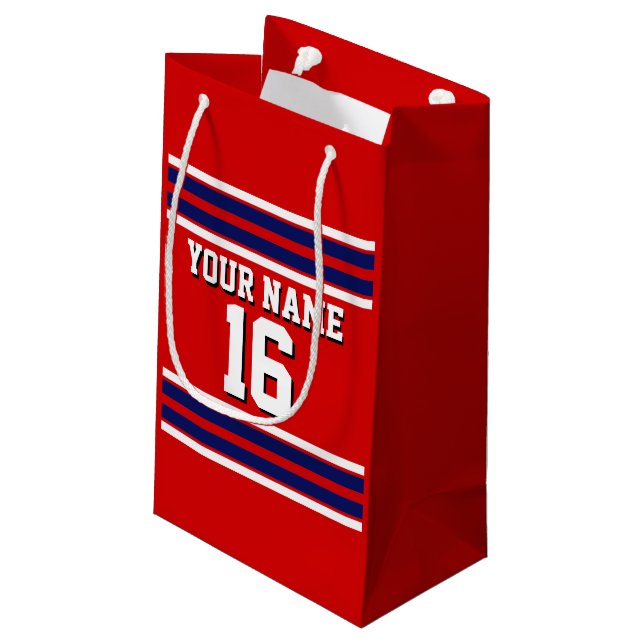 Petit Sac Cadeau Rouge avec Marine White Stripes Team Jersey (Dos Angle)