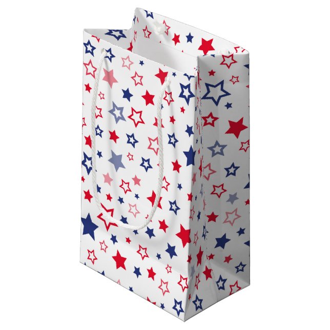 Petit Sac Cadeau rouge blanc bleu Patriotique étoiles motif (Devant Angle)