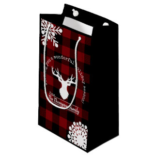 Petit Sac Cadeau Rouge de Noël et carreaux de bœuf noirs