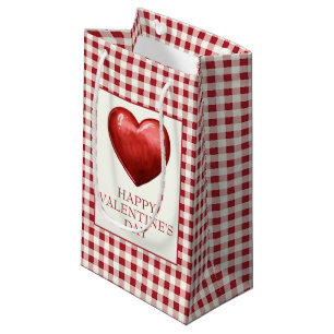 Petit Sac Cadeau Rouge et crème Vichy à coeur vintage