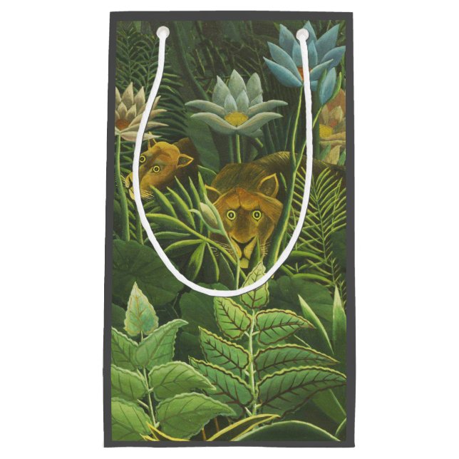 Petit Sac Cadeau Rousseau Tropical Jungle Lion Peinture (Devant)