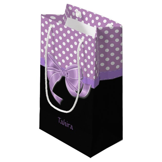 Petit Sac Cadeau Ruban de lavande et Pois (Devant Angle)