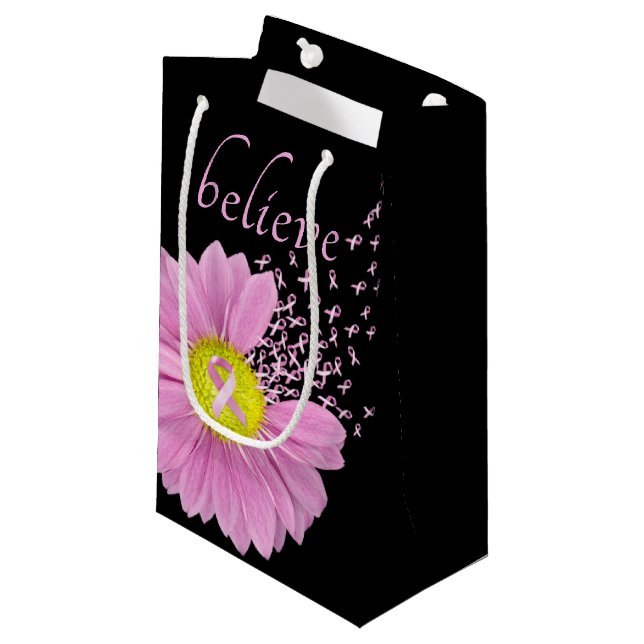 Petit Sac Cadeau Rubans roses et marguerite croire (Devant Angle)