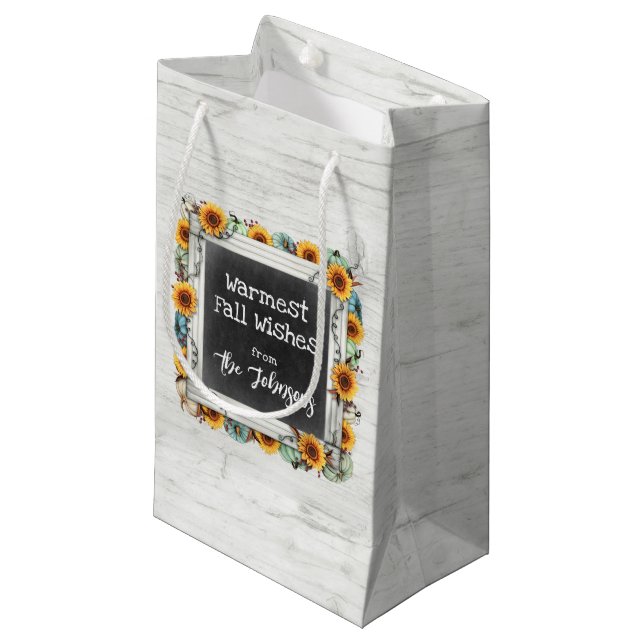 Petit Sac Cadeau Russe Bois Chute Thanksgiving Tournesol Citrouille (Devant Angle)