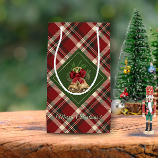 Petit Sac Cadeau Russe Joyeux Noël Bell Rouge Vert En vichy