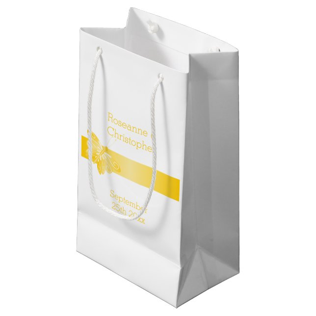 Petit Sac Cadeau Sac-cadeau mariage Petit Papillon jaune (Devant Angle)