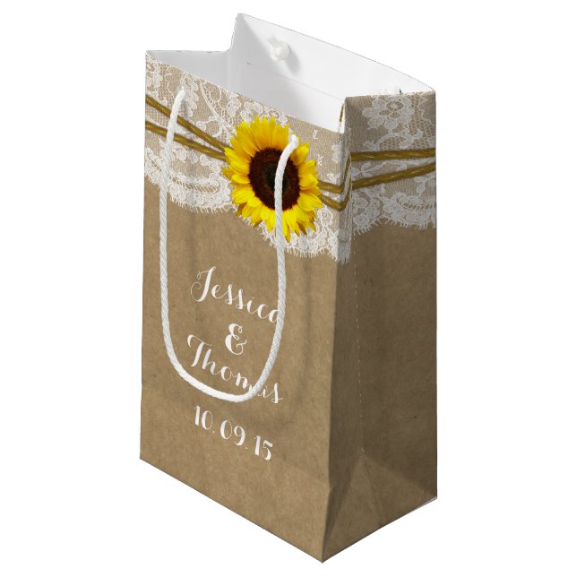 Petit Sac Cadeau Sacs-cadeaux Kraft, dentelle et collection de tour (Devant Angle)