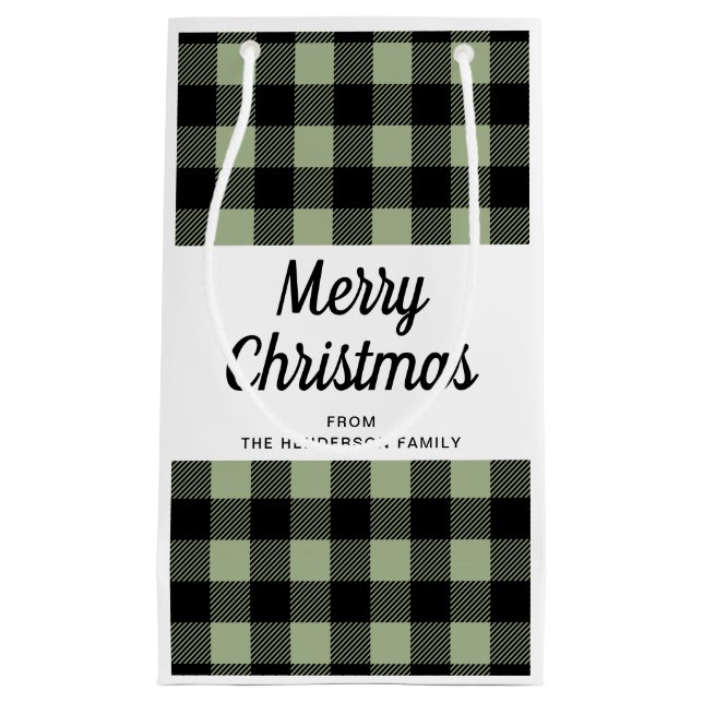 Petit Sac Cadeau Sage Green Plaid Joyeux Noël (Devant)