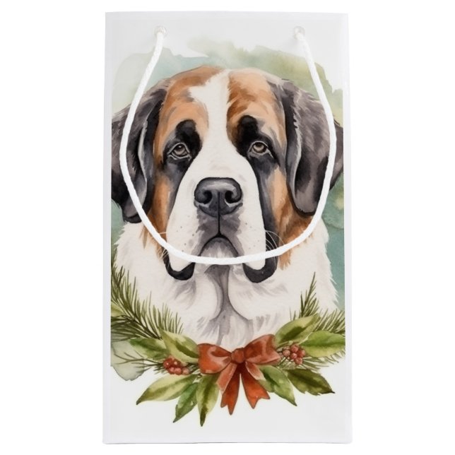 Petit Sac Cadeau Saint Bernard Christmas Wreath Festive Pup (Dos)