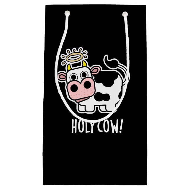 Petit Sac Cadeau Saint vache drôle animal jeu de mots foncé BG (Devant)