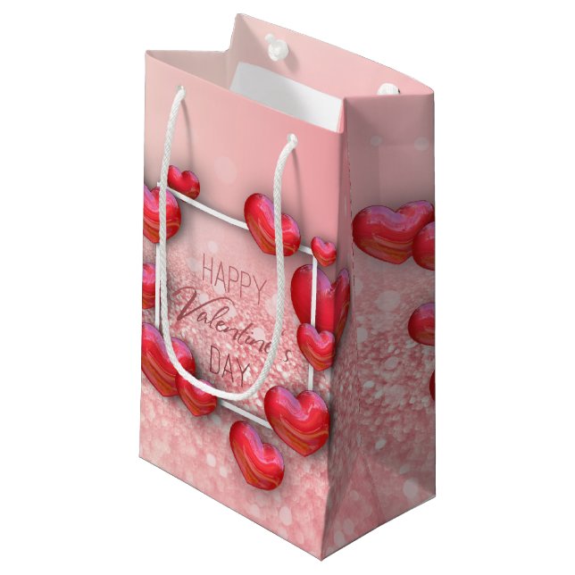 Petit Sac Cadeau Saint-Valentin Parties scintillant Coeur rouge Pet (Devant Angle)