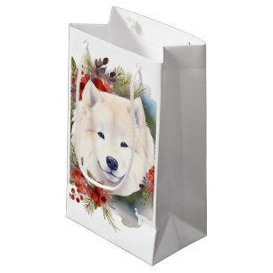 Petit Sac Cadeau Samoyed Christmas Wreath Festive Pup
