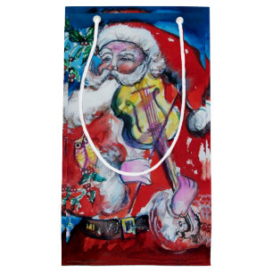 Petit Sac Cadeau SANTA CLAUS JOUER VIOLIN Noël
