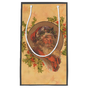 Petit Sac Cadeau Santa Claus Noël Portrait Vintage