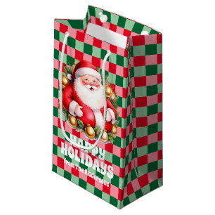 Petit Sac Cadeau Santa Claus Tartan Rétro Noël Plaid