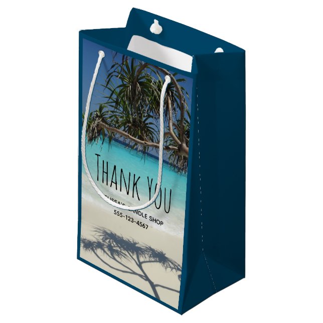 Petit Sac Cadeau Scène de plage Tropical Blue Ocean Merci photo (Devant Angle)
