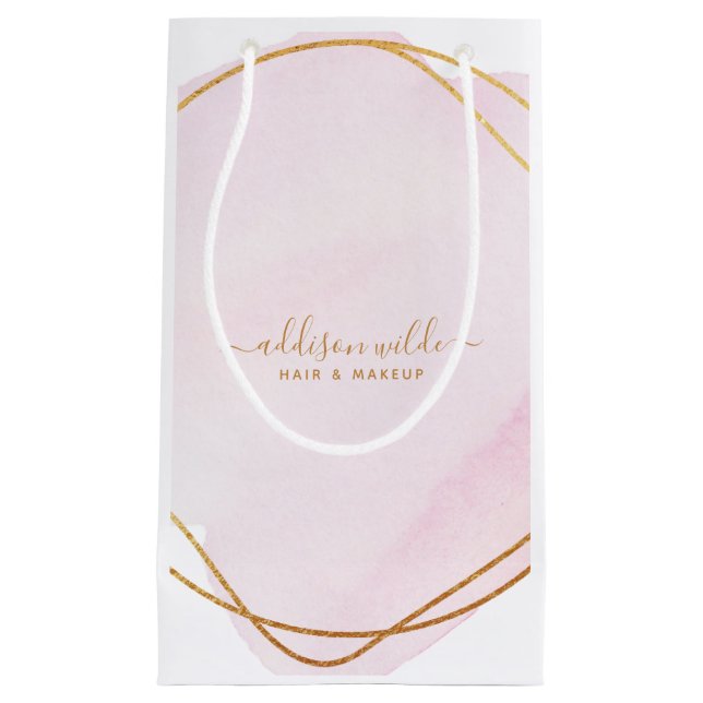 Petit Sac Cadeau Script Blush Rose Aquarelle Or Cercle Business (Devant)