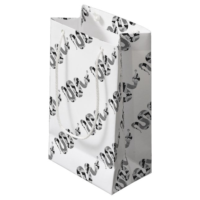 Petit Sac Cadeau Serpent gris et silhouette gris clair (Devant Angle)