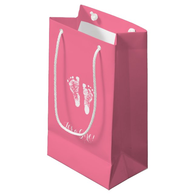 Petit Sac Cadeau Ses empreintes de pas nouveau-nées roses mignonnes (Devant Angle)