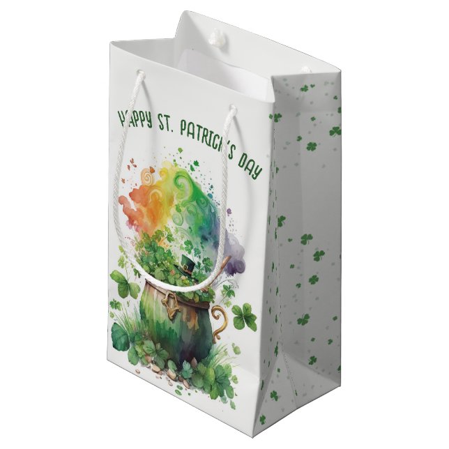 Petit Sac Cadeau Shamrock irlandais et Rainbow Pot (Devant Angle)