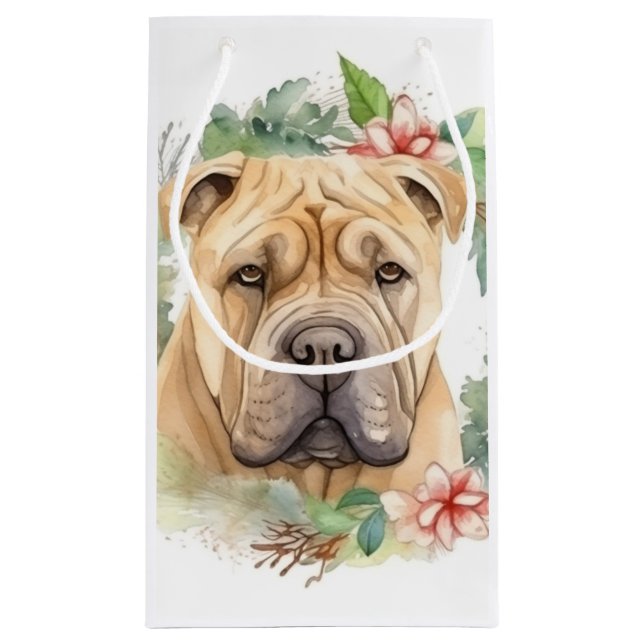 Petit Sac Cadeau Shar Pei Christmas Wreath Festive Pup (Dos)