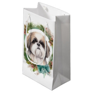 Petit Sac Cadeau Shih Tzu Christmas Wreath Festive Pup