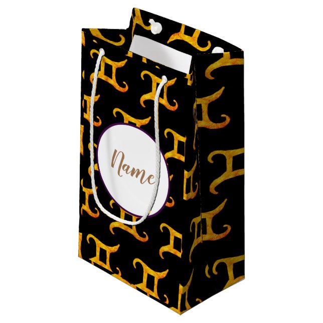 Petit Sac Cadeau Signe d'astrologie de Gémeaux d'or personnalisé (Devant Angle)