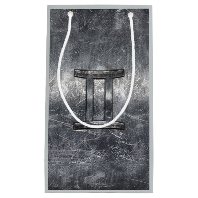 Petit Sac Cadeau SIGNE Zodiaque Gemini Grunge Argent Distressé (Devant)