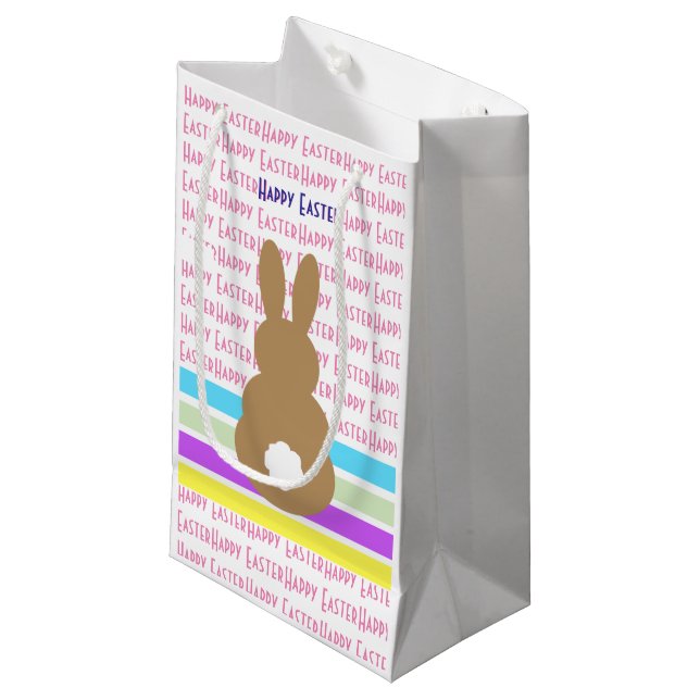 Petit Sac Cadeau Silhouette de lapin et conception de Joyeuses Pâqu (Devant Angle)