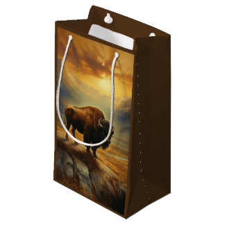 Petit Sac Cadeau Silhouette du coucher de soleil de bison de buffle