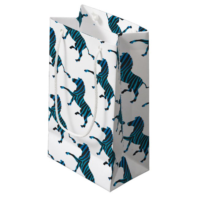 Petit Sac Cadeau Silhouette noir et bleu Zebra (Devant Angle)
