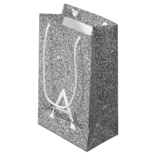 Petit Sac Cadeau Silver Sparkle Glitter Monogram Name & Initial