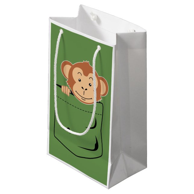 Petit Sac Cadeau Singe dans la poche (Devant Angle)