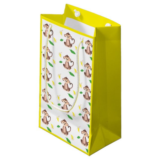 Petit Sac Cadeau Singe Mignonne Avec Peaux De Banane Motif Jaune (Devant Angle)