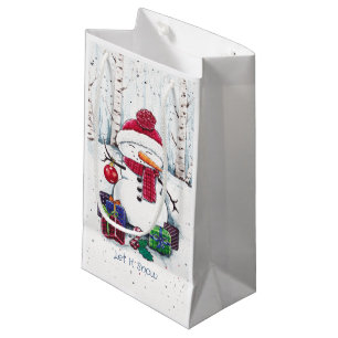Petit Sac Cadeau Snowman Avec Cadeaux En Aquarelle
