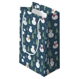 Petit Sac Cadeau Snowman Cats Motif de vacances