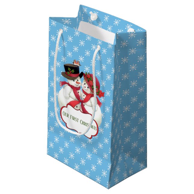 Petit Sac Cadeau Snowman Couple, First Christmas (Devant Angle)