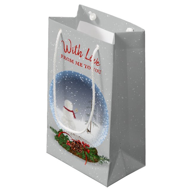 Petit Sac Cadeau Snowman Dans Le Globe Des Neiges De Noël (Devant Angle)