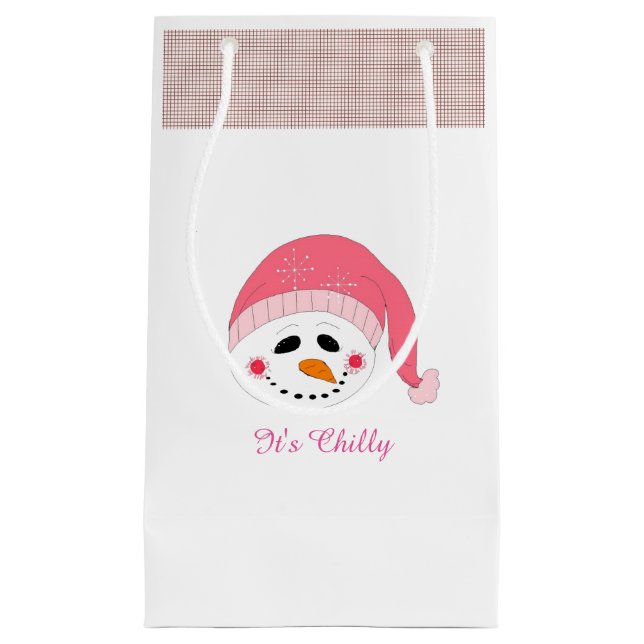 Petit Sac Cadeau Snowman grinçant avec des paroles hivernales (Devant)