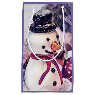 Petit Sac Cadeau Snowman vintage dans le dessin de neige