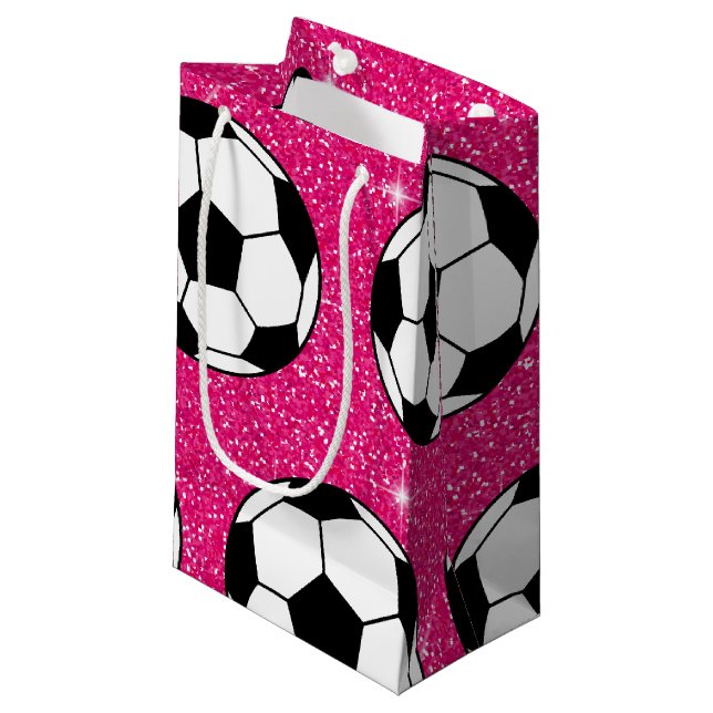 Petit Sac Cadeau Soccer Ball Pink Frost Parties scintillant Sport J (Devant Angle)