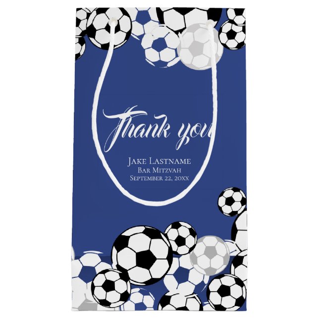 Petit Sac Cadeau Soccer Bleu Invitationnel avec texte (Devant)