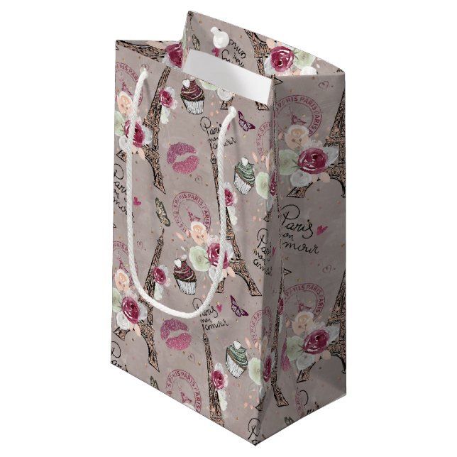 Petit Sac Cadeau soirée carrelée pour les amoureux de Paris mignon (Devant Angle)