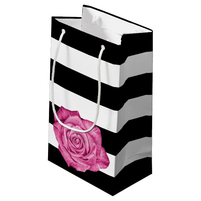 Petit Sac Cadeau Soirée de mariage moderne rose noir blanc rayé (Dos Angle)