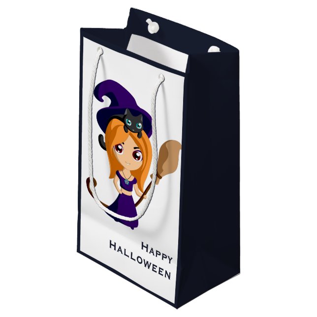 Petit Sac Cadeau Sorcière mignonne en Casquette violet Halloween (Devant Angle)