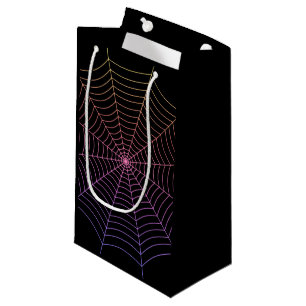 Petit Sac Cadeau Spider web noir violet orange motif Halloween